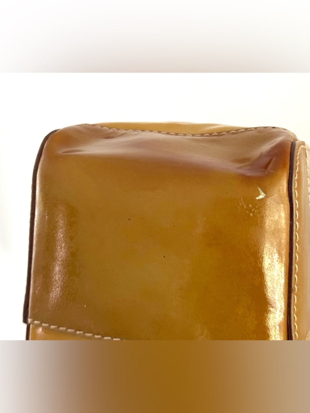 GUCCI Vintage Patent Leather G Logo Top Handle Bag Tote Gold Mustard Caramel - Picture 10 of 14